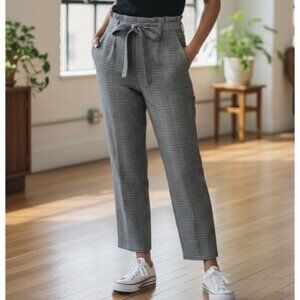 Aritzia Wilfred Tie-Front Pant High Rise 8 Grey Plaid Tapered Leg Ankle Career